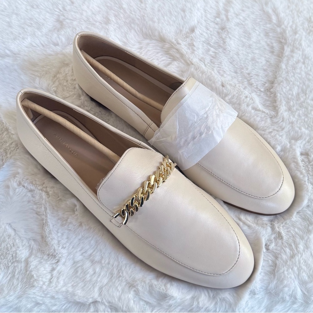 ANN TAYLOR NEW 10 10.5 Chain Leather Loafers in Pearl Shadow • Old Money Classic - Picture 2 of 14